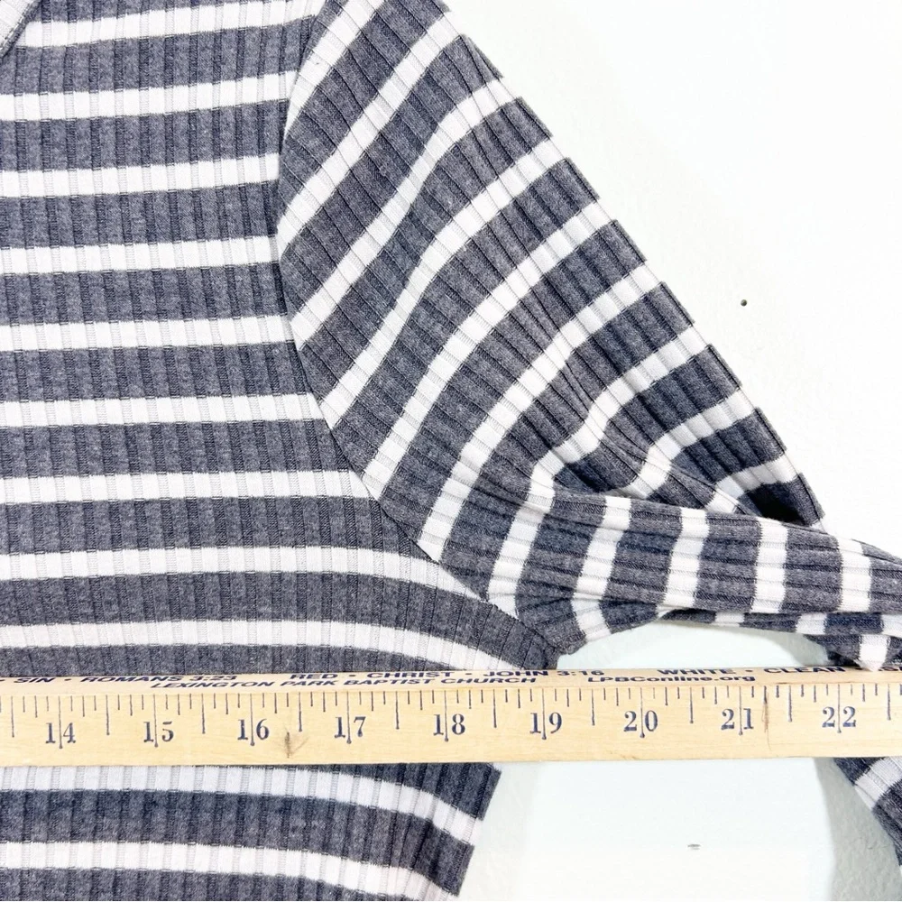 American Rag Cie Lace Up Tie Ribbed Blue White Stripe Long Sleeve Stretch Top L